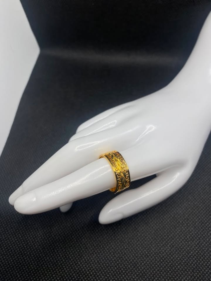 Women Gold Ring Size 18 Greek Key Band Statement Ring Vintage Fashion Jewelry
