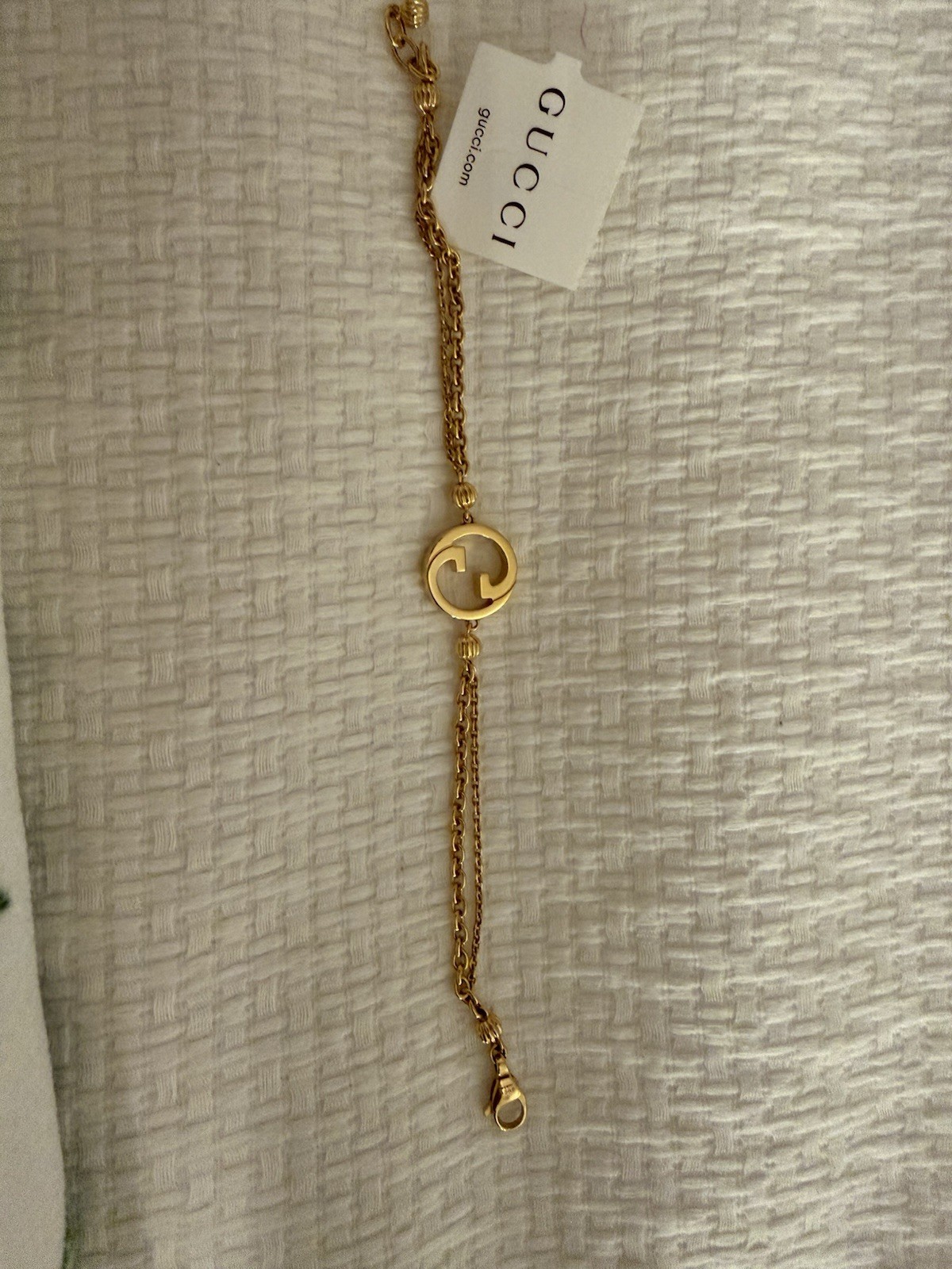 Gucci Gold Chain Charm Bracelet Adjustable Lobster Clasp Logo Charm