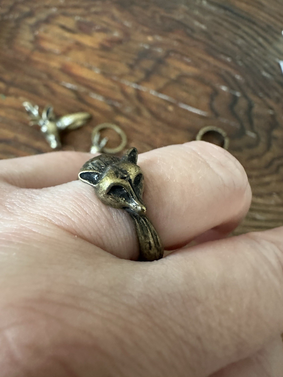 Forest Friends Brass Animal Head 4 Rings Deer/Rabbit/Fox/Owl, size 7.5