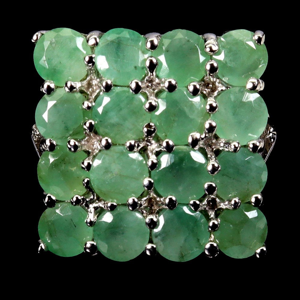 925 Sterling Silver Ring Round Emerald 4.5mm Natural Gemstone Jewelry Size 7