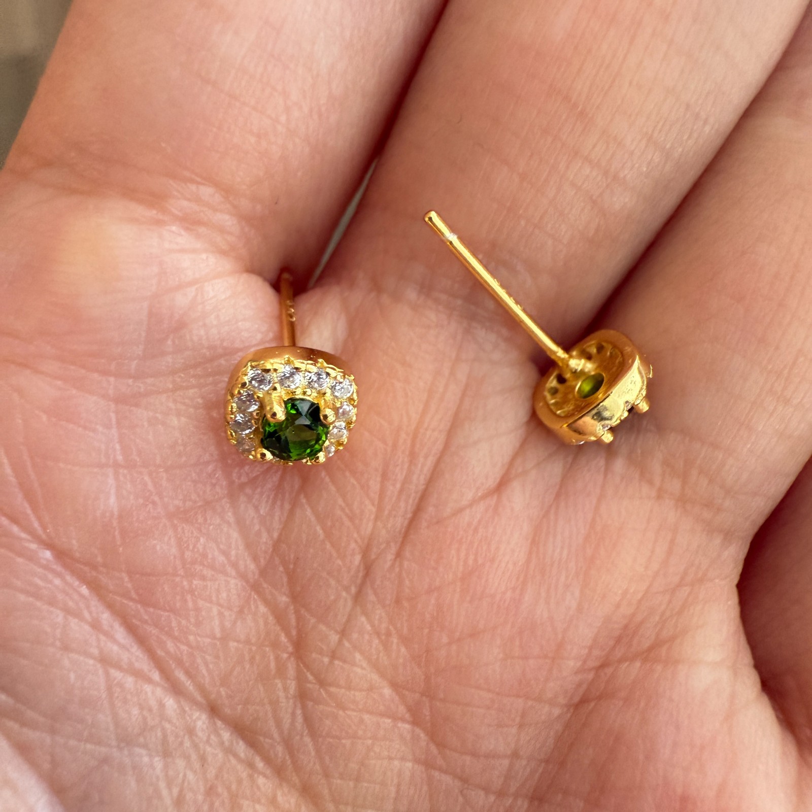 925 Sterling Silver Earrings 3mm Green Natural Diopside Gemstone Zircon Stud NEW