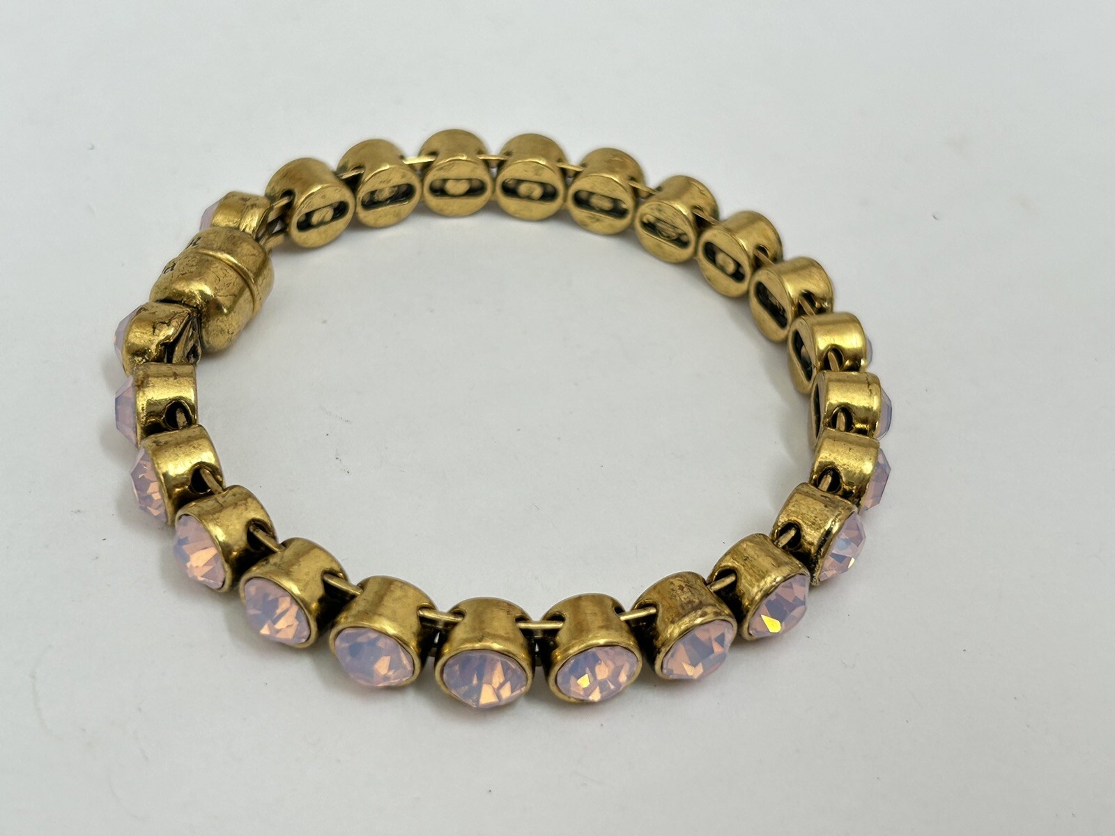 Plunder Bracelet Antique Gold Tone Pink Faceted Crystal Bangle Magnetic B13