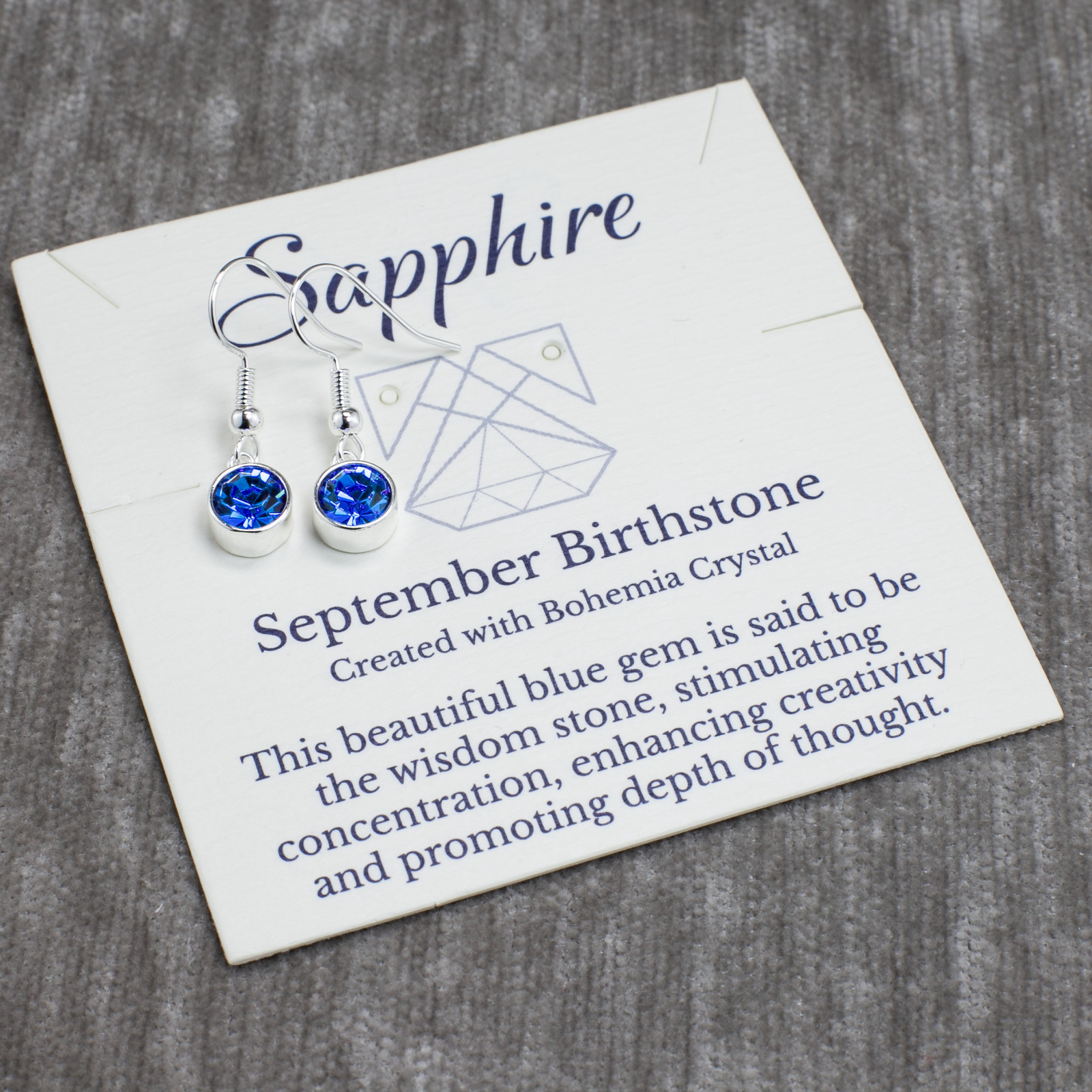 September Drop Earrings, Sapphire Blue Bohemian Crystal, Silver Birthstone