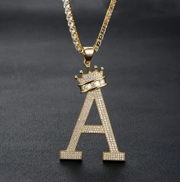 2Ct Round Simulated Diamond Custom Initial Letter Pendant 14k Yellow Gold Plated