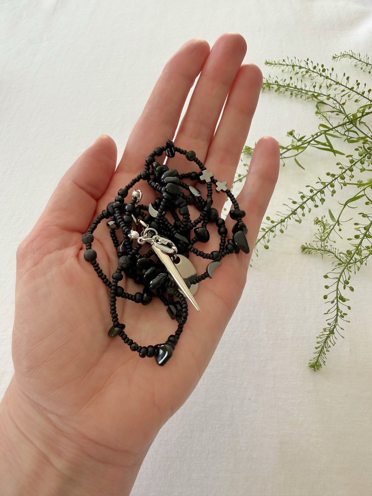 Everyday Black Handmade Necklace with Natural Stones – Agate, Lava & Hematite