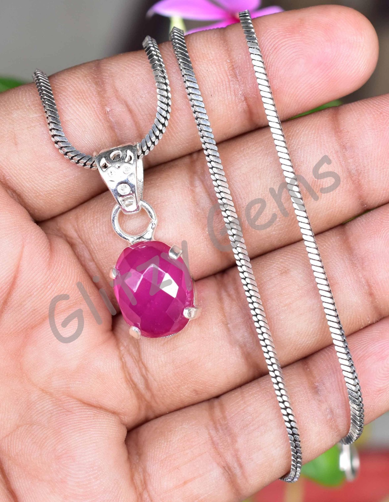 22.65 Ct Natural Pink Ruby Oval 925 Sterling Silver Pendant Certified