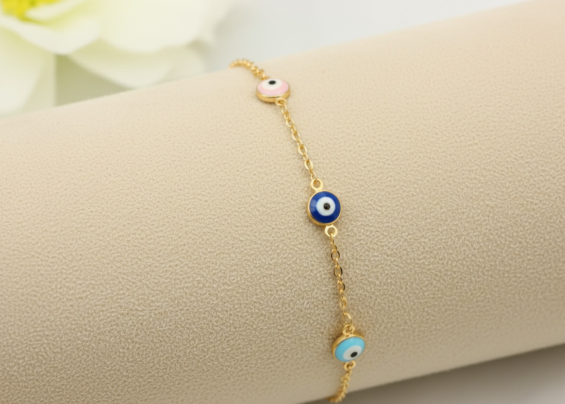 Elegant Gold Color Evil Eye Charm Bracelet 18K Gold Plated Designer Bracelet