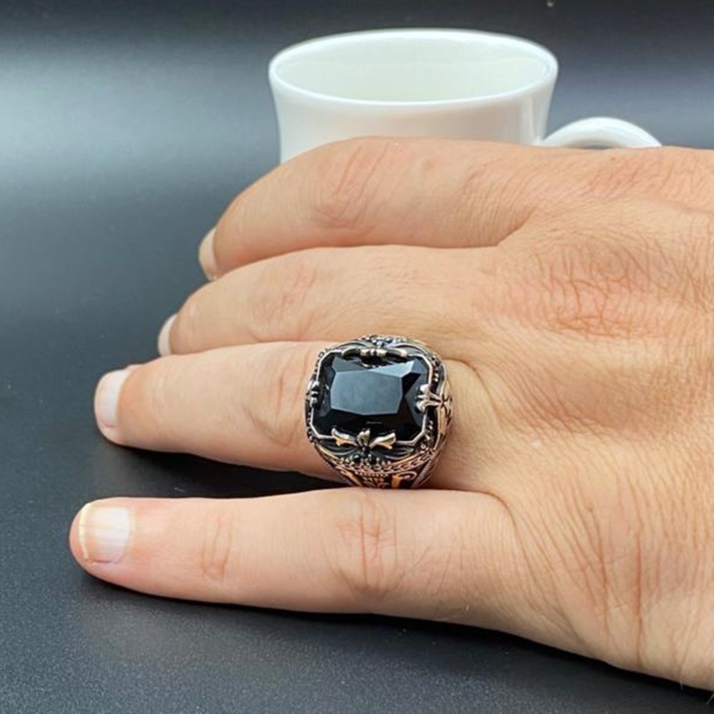 Men’s Black Onyx Stone Ring 925 Sterling Silver Handmade