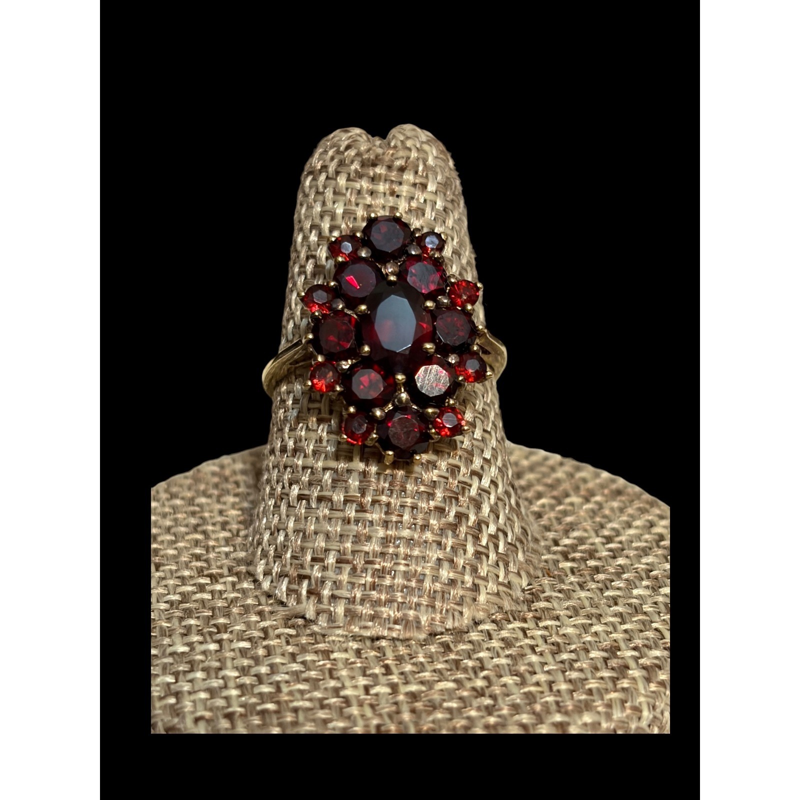 Sterling Gold Vermeil Garnet Cluster Ring Size 7 ACi Red Gemstone Statement