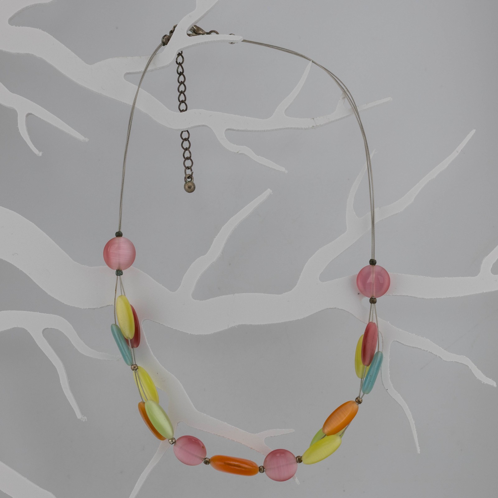 Necklace Multicolor Bead Resin Base Metal Chain Bogemian Style
