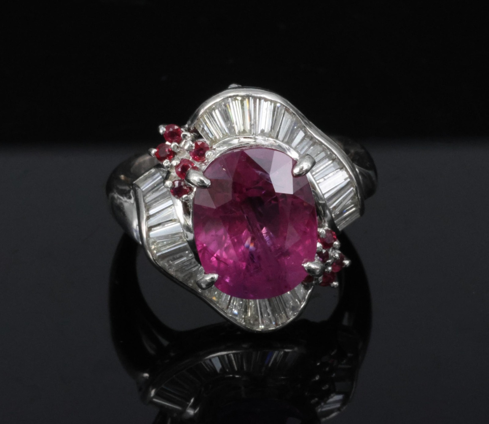 Rare 7.69ct GIA Pink Sapphire 1.02ct Diamond & Ruby Platinum Ring Size 7