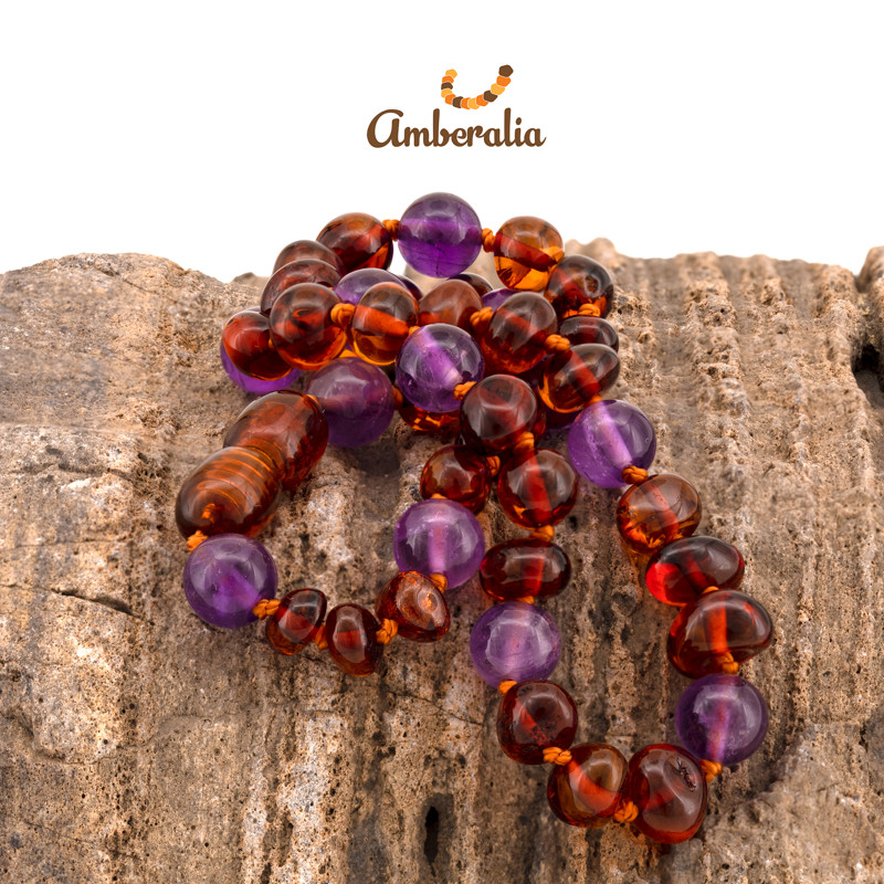 Amberalia Baltic Amber Necklace with Amethyst – 8 Styles – 12.5″ (32cm)