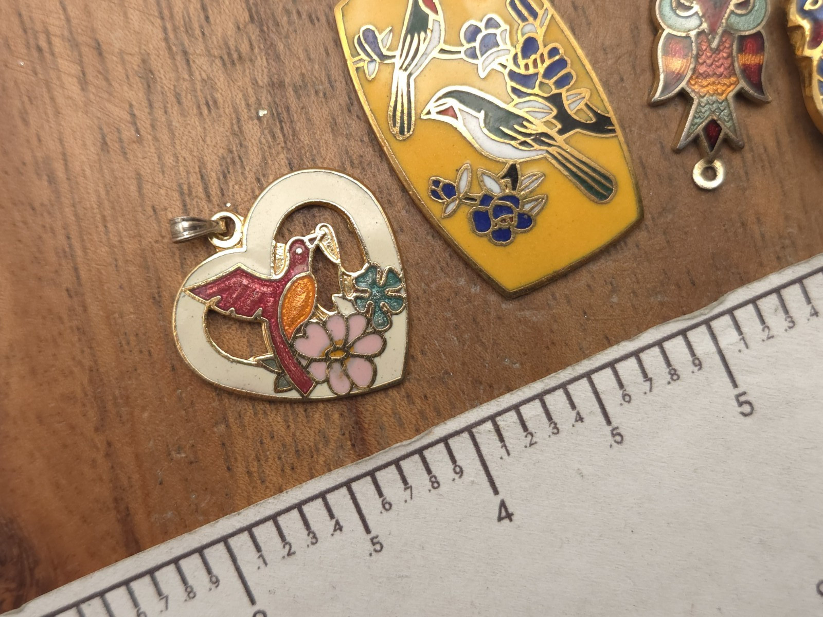 Vintage Enamel Cloisonne Birds Owl Floral Craft Pendants Jewelry Making Lot 2