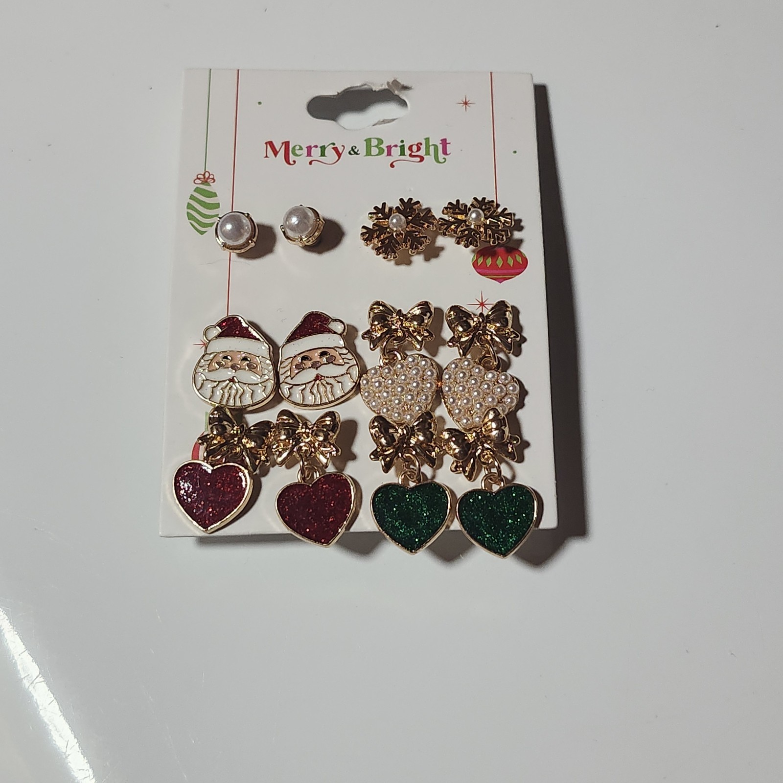 Christmas, Holiday, Santa, Snowflake, Earrings Set Hearts, Bows, Red, Green Cute