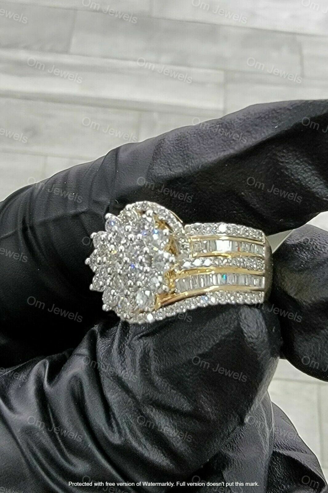 2Ct Lab-Created VVS1/D Diamond Cluster Engagement Ring 14k Yellow Gold Finish