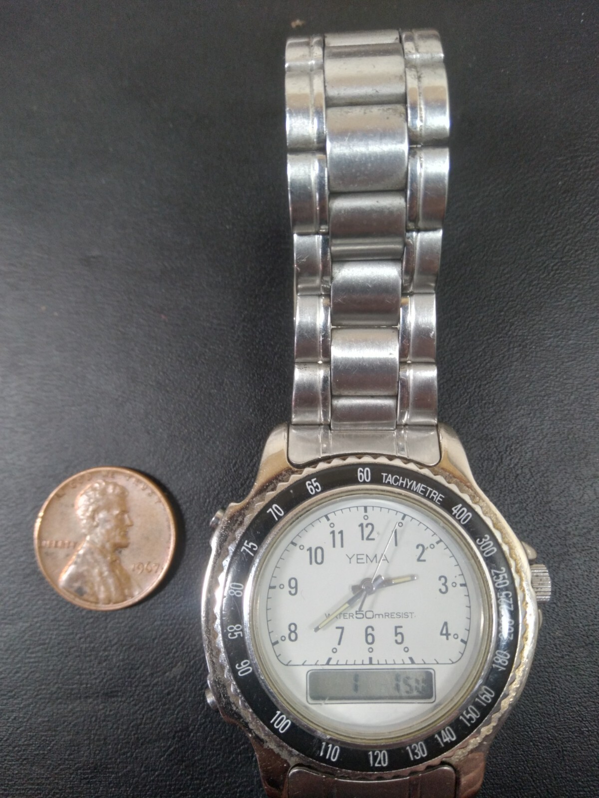 Yema Paris Digital Analog YE 322 Round Stainless Steel Watch