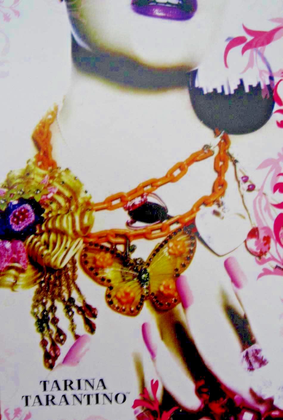 Tarina Tarantino Necklace Carved Rose Wood Crystal Crochet Unworn See Paint Flaw