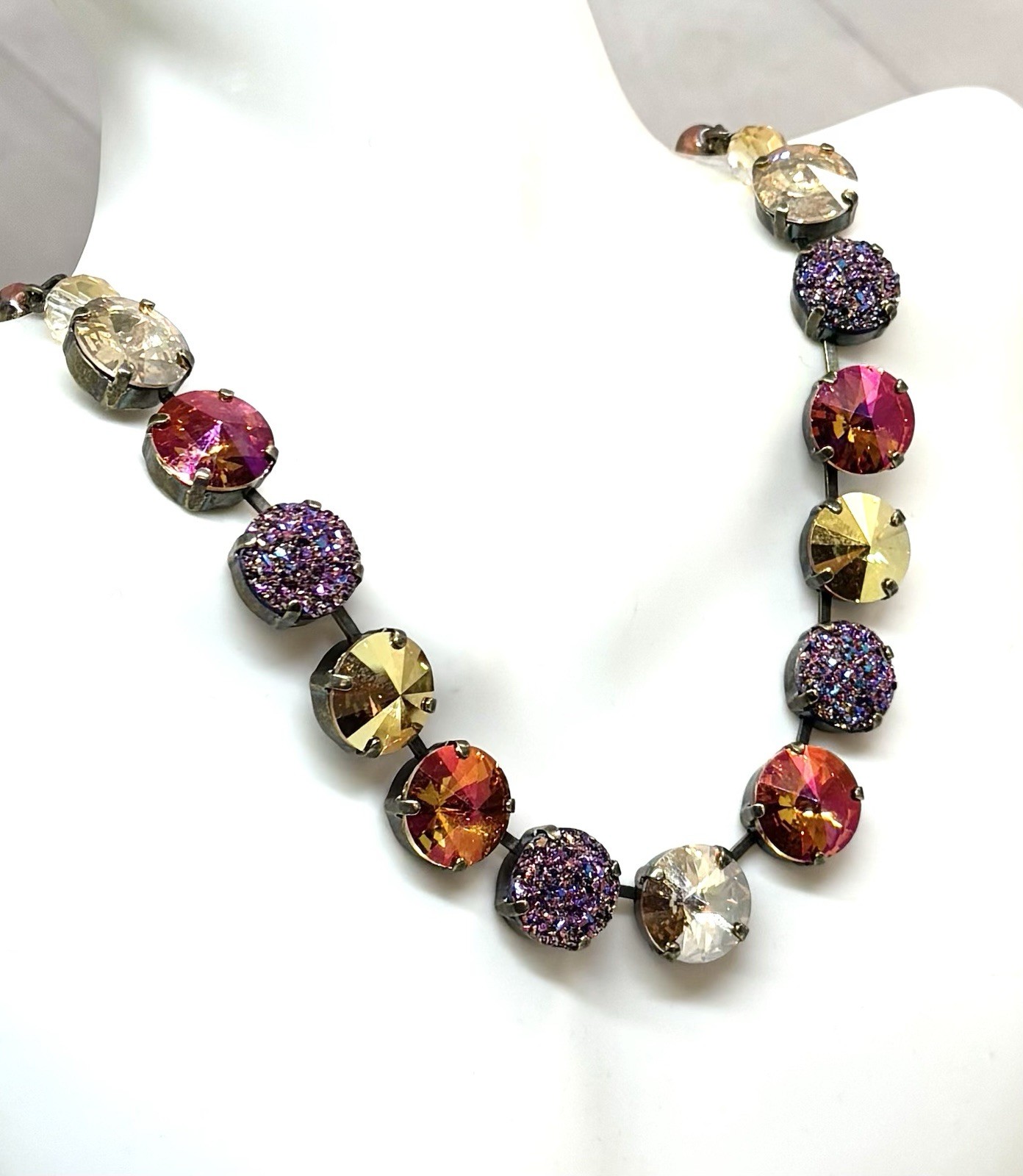 Brass Plated Orange Glitter Gold Cup Chain Statement Necklace With Beads
