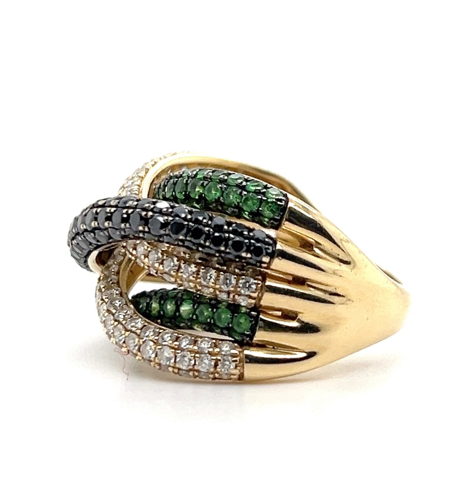 Effy Contemporary Diamond Black Diamond Tsavorite Garnet 14k Gold Cocktail Ring