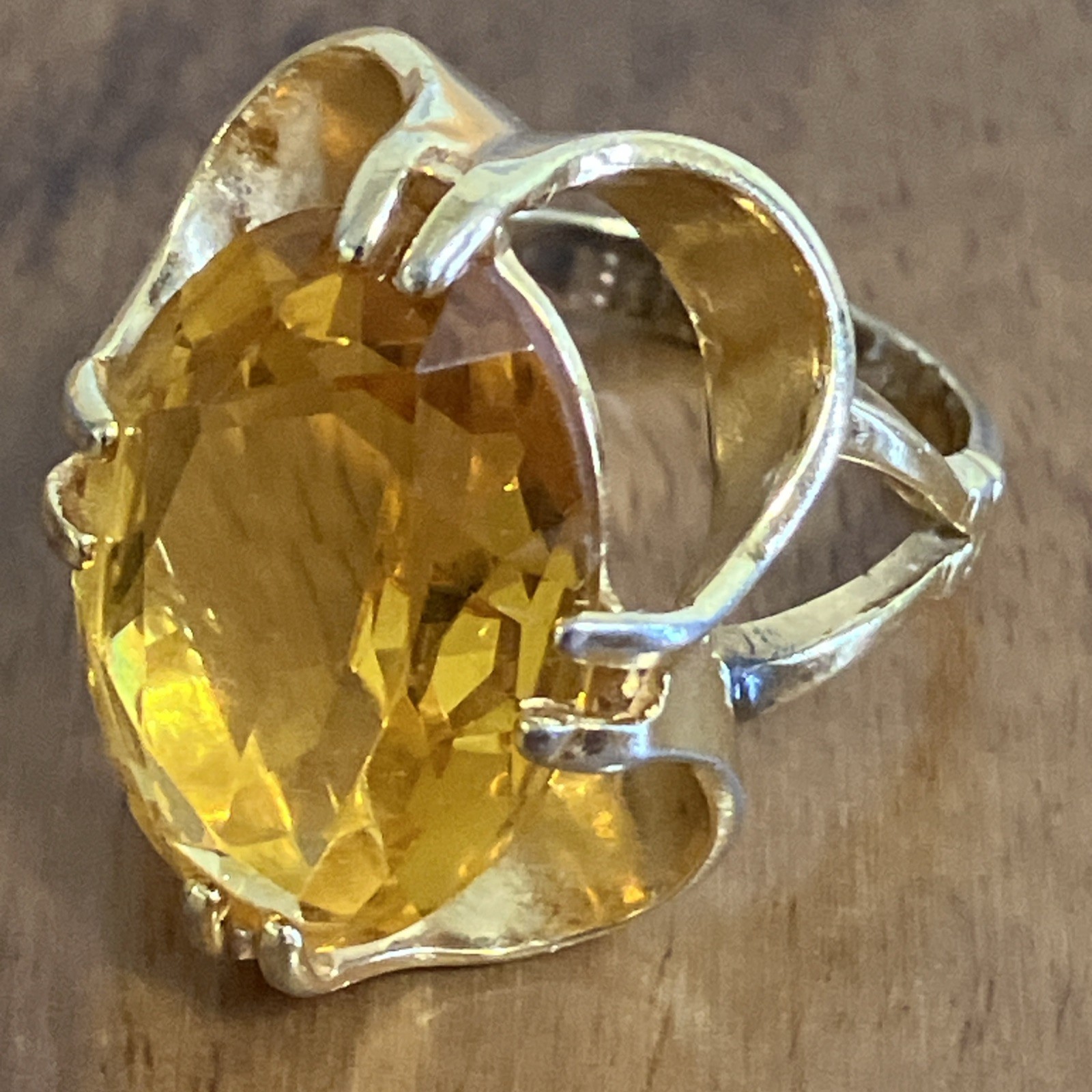 Vintage 18K HGE Gold Plated Cocktail Statement Midi Ring Oval Faux Citrine READ