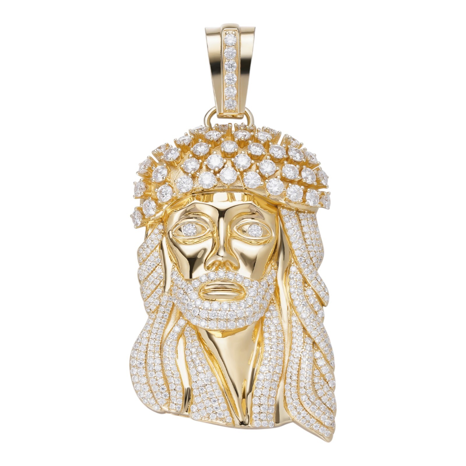 Real MOISSANITE Kufi Jesus Piece Biggie Smalls Tito Pendant 14k Gold Over Silver