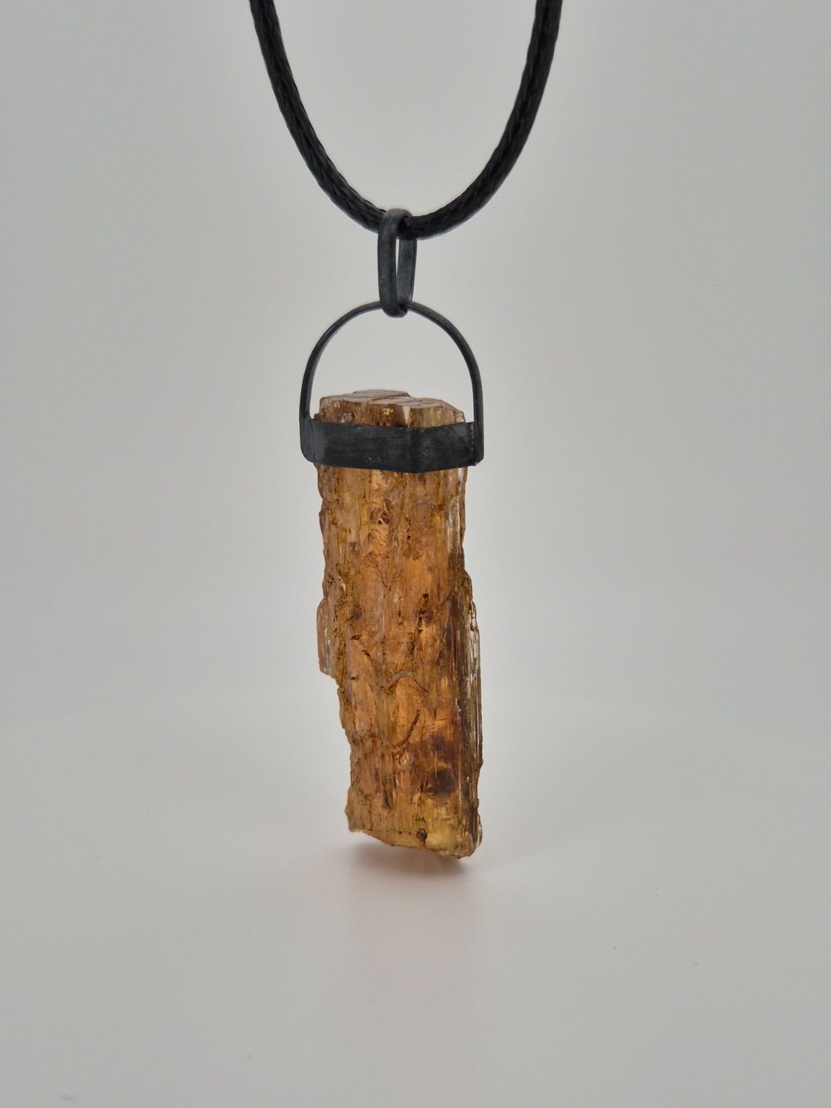 Imperial Topaz Pendant Unisex Unique Shape Black Silver Father’s Day Gift Gem