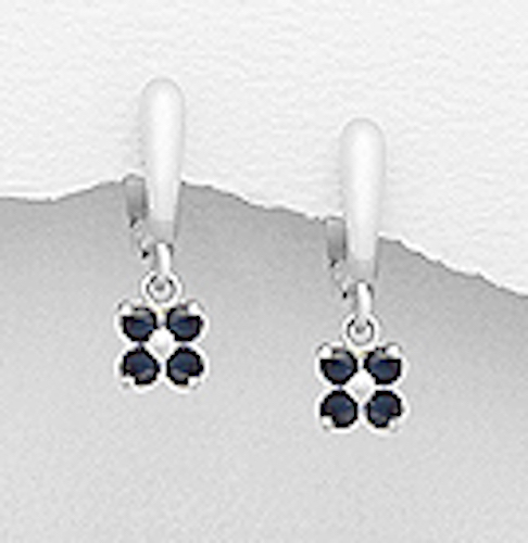 Sterling Silver Blue Sapphire Flower Dangle Earrings 0.87″Long 3.3g English Lock