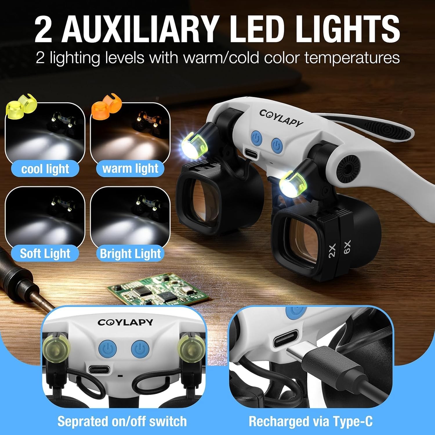 Magnifying Glasses for Close Work, Jewelers Magnifying Glass with Light & 5 Inte