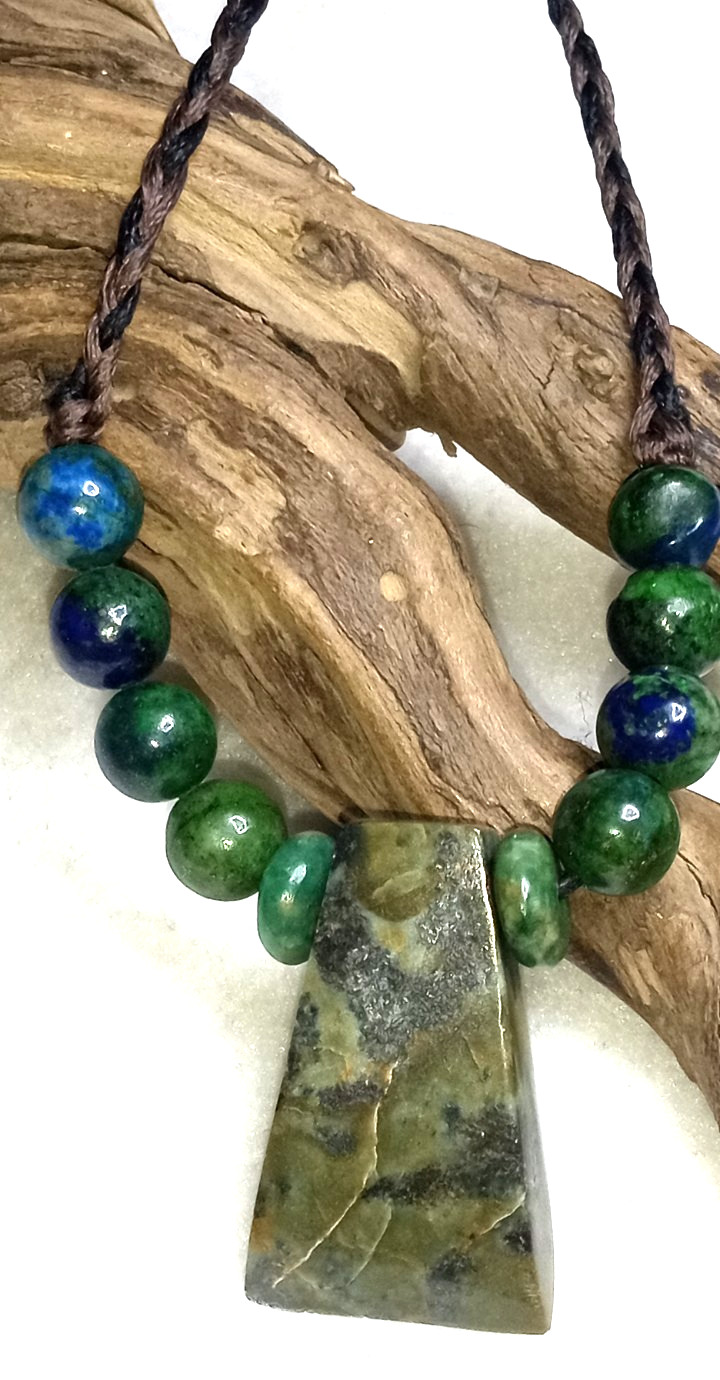 Axe on Serpentine stone hand braided adjustable Neckalce.
