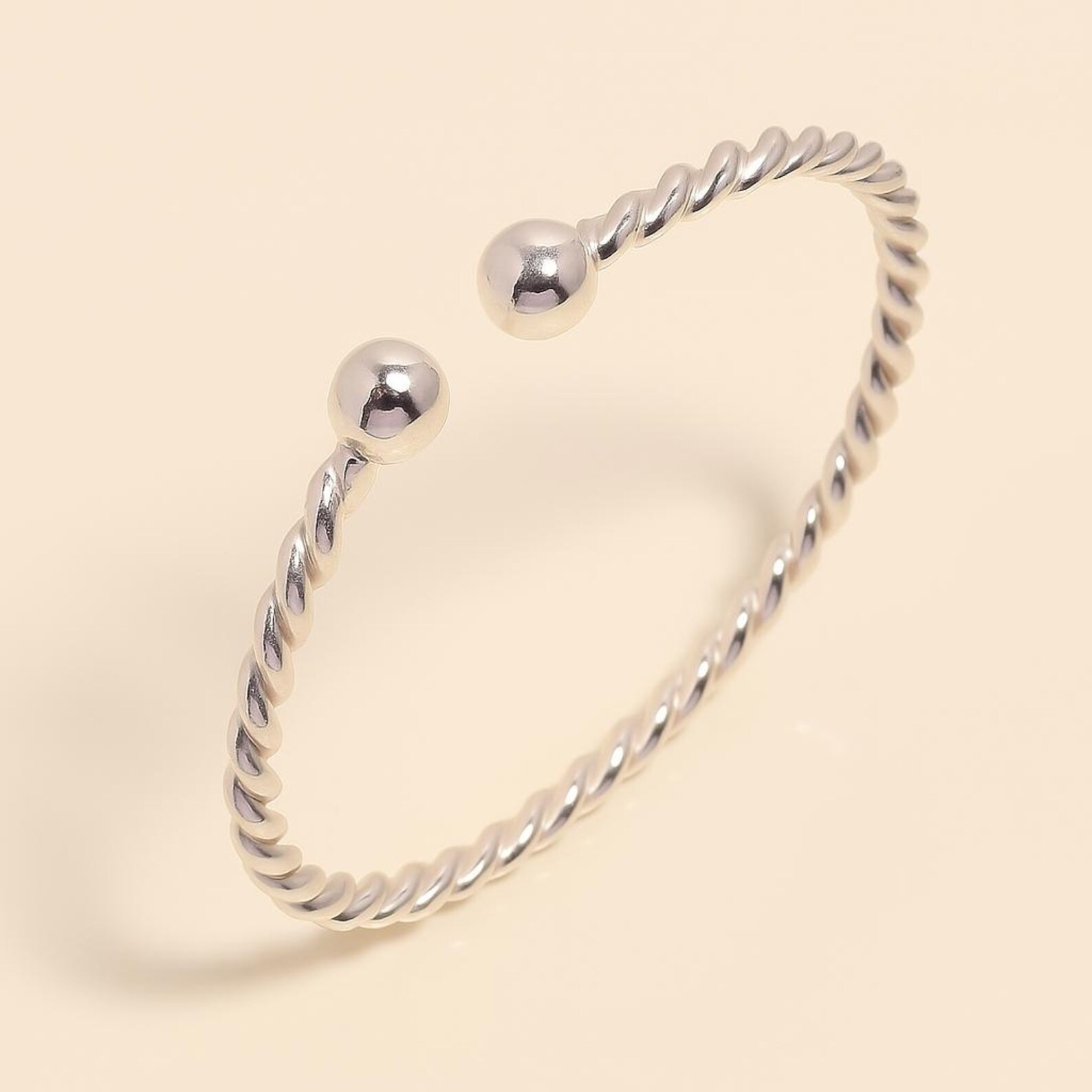 925 Sterling Silver Twisted Rope Ball Cuff Bracelet – Adjustable Engraved Bangle