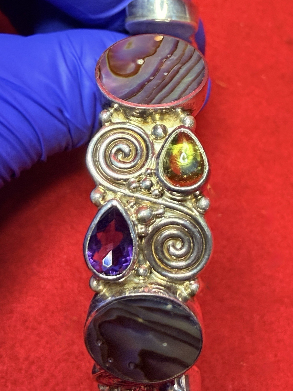 Sajen Abalone Shell Green Blue Purple Sterling Silver Cuff Bracelet