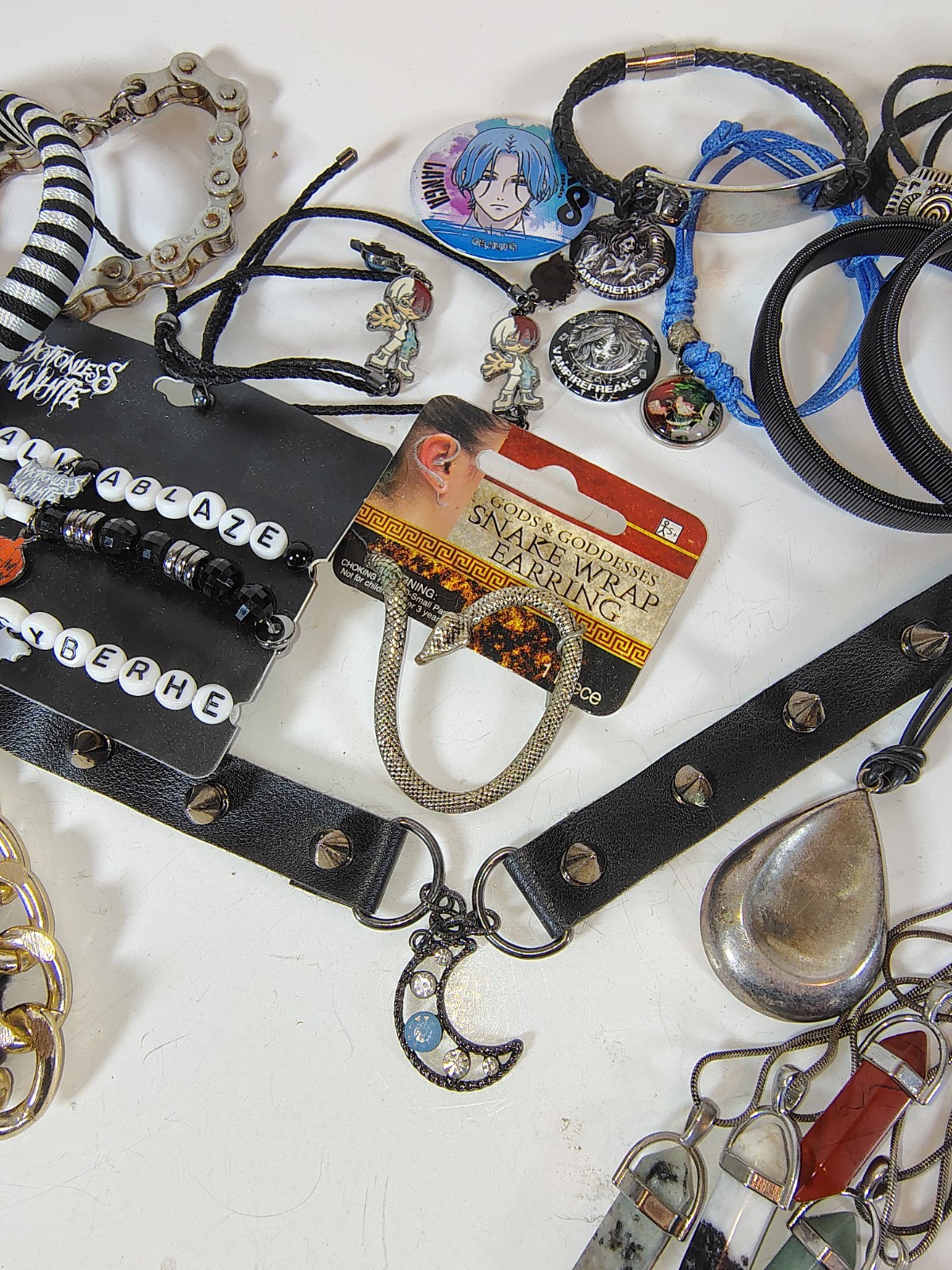 Anime Gothic Jewelry Lot 34 Pc Bracelets Necklaces Rings Ear Wrap Buttons Emo
