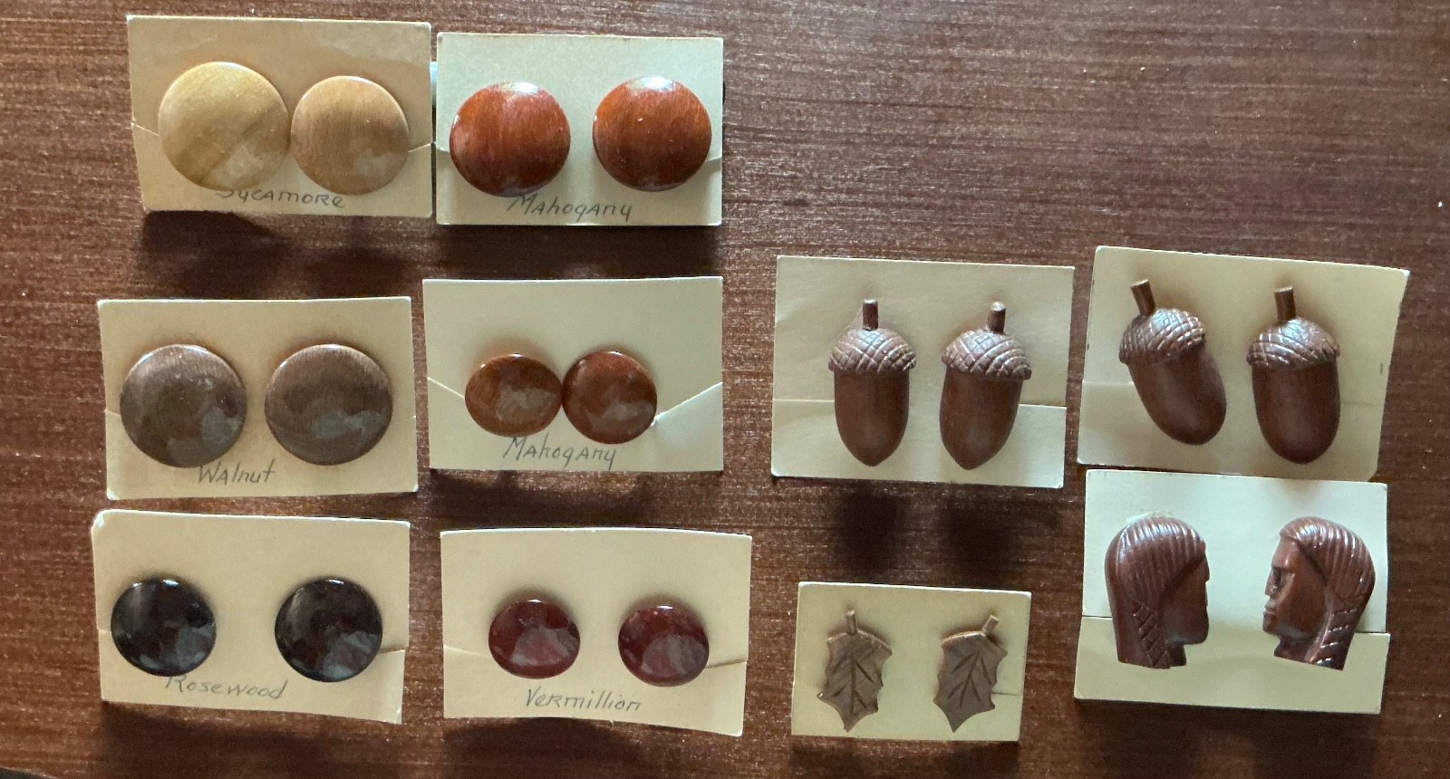 Boho, 1970s Handmade Chunky Clip On Earrings, Various Woodgrains