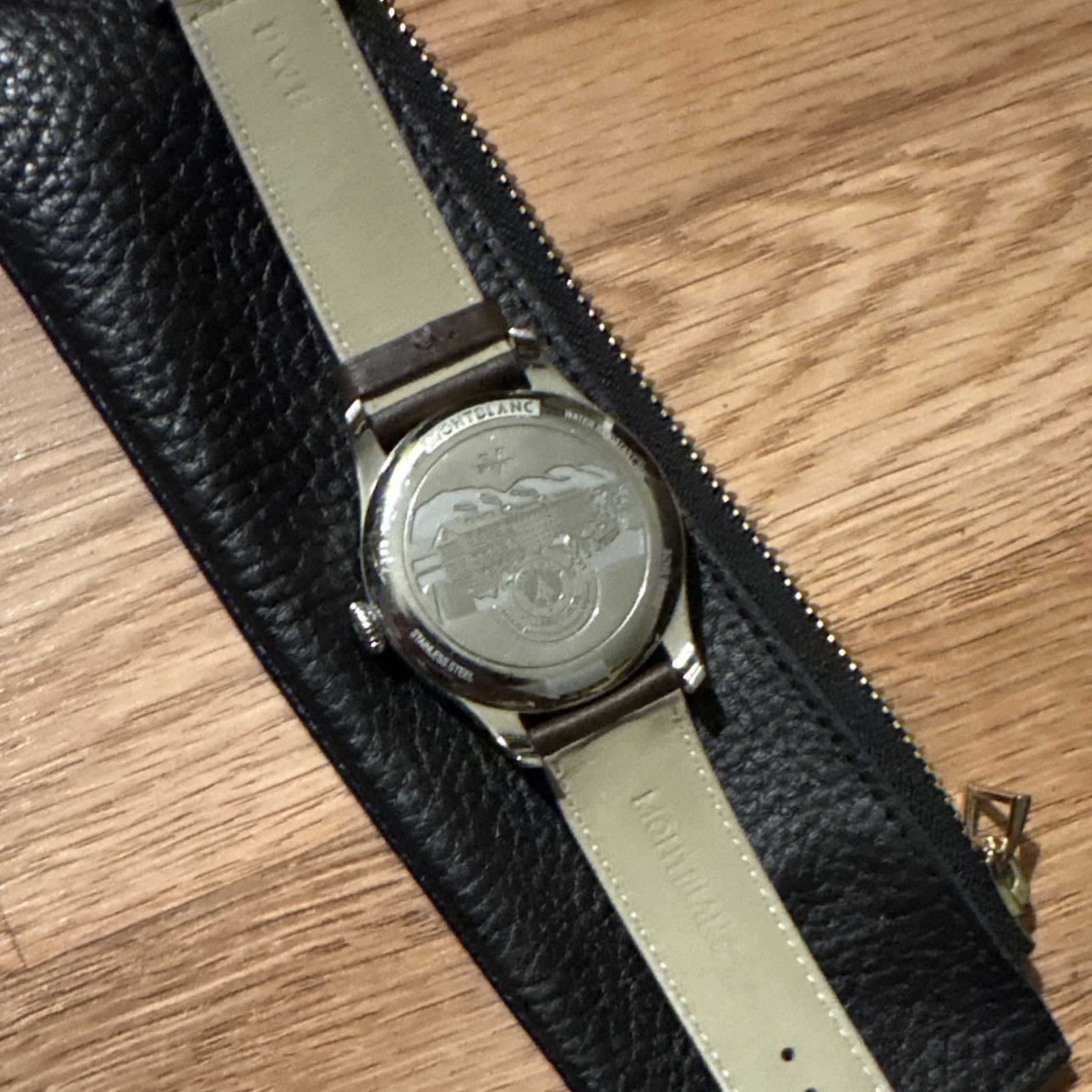 Montblanc 1858 Swiss Made Manual Wind 44mm Black Dial Brown Leather Strap