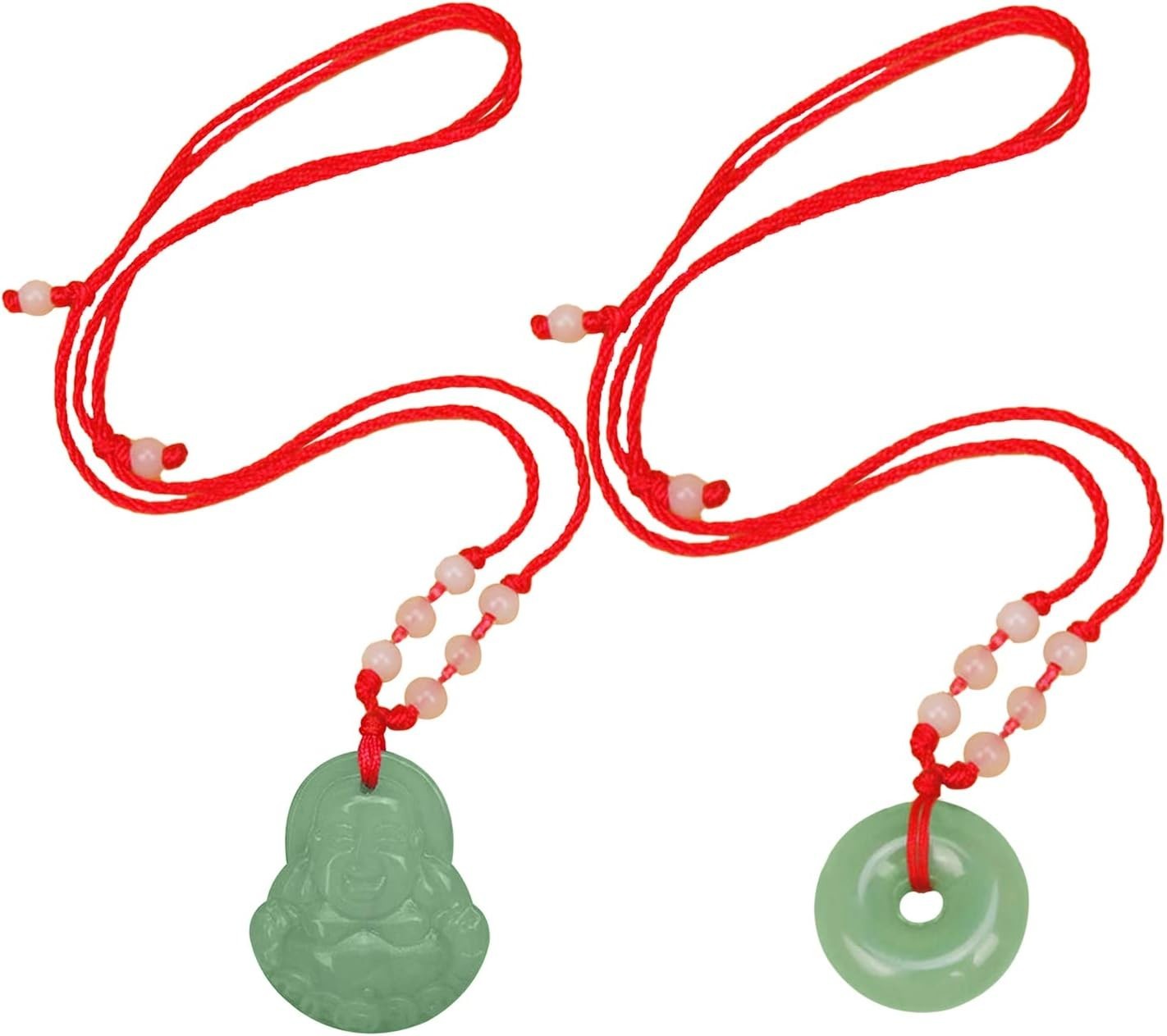 Luck-Infused Green Jade Buddha Amulet Necklace with Durable Red String – 16-26in