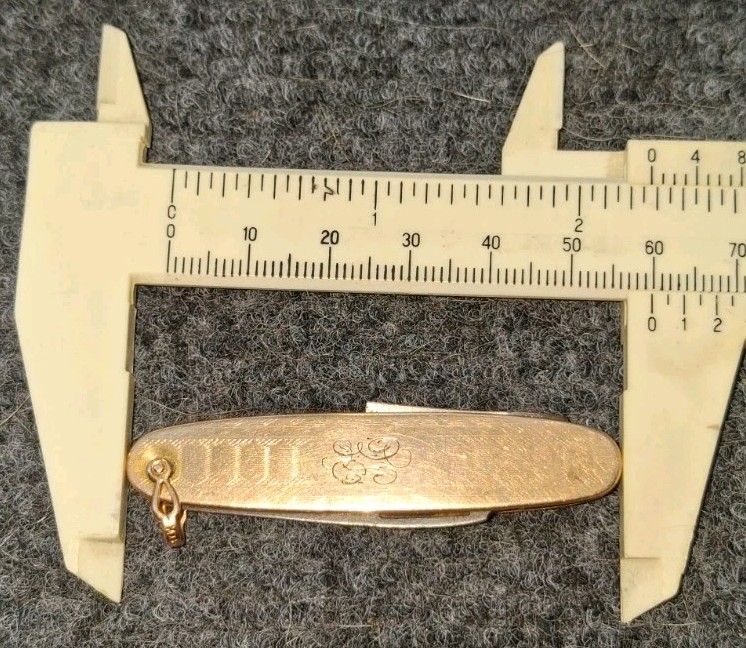 Vintage 10K Gold Watch Fob 2 Blade Pocket Knife with Pipe Cleaning Tool
