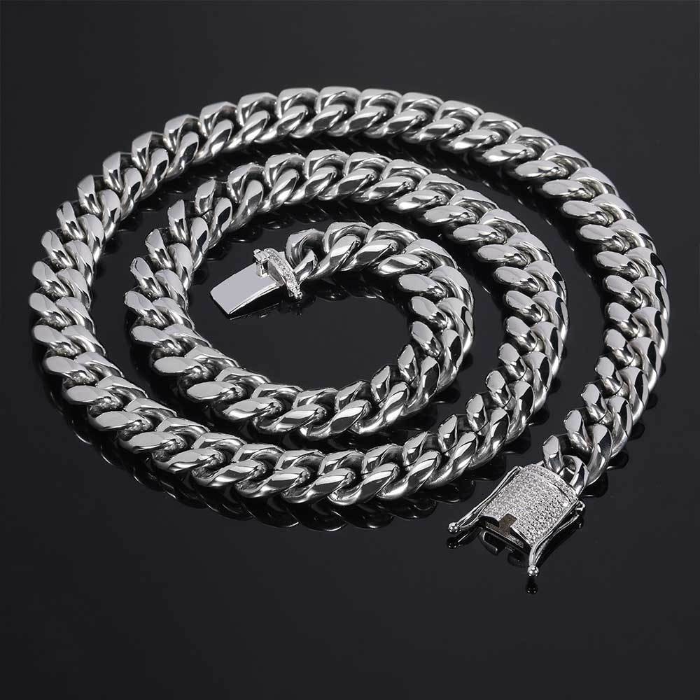 Miami Cuban Chain with 1 Carat CZ Buckle 18k Gold-plated Stainless Steel Jewelry