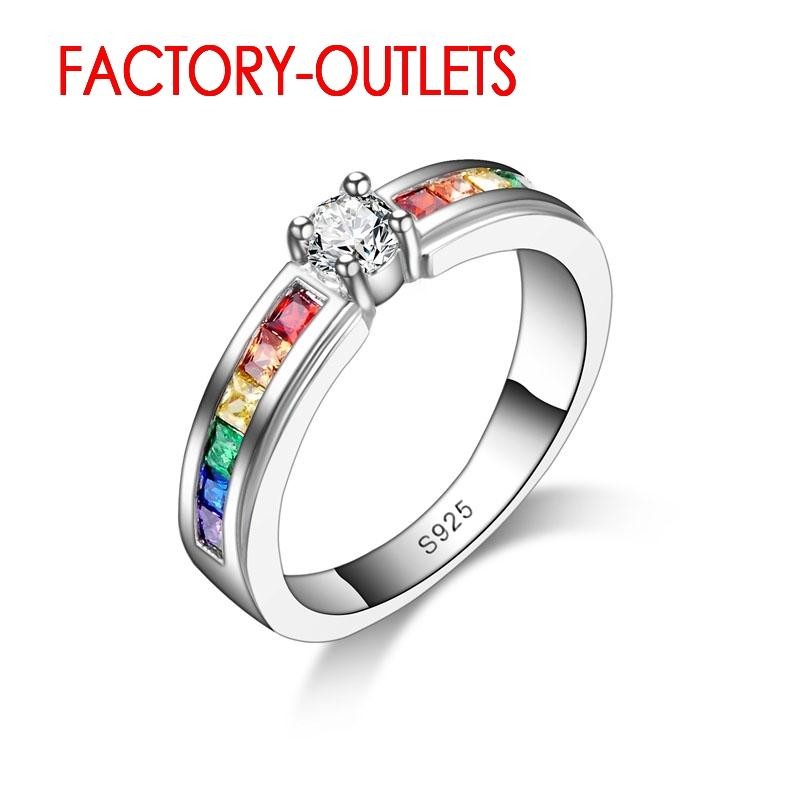 Sterling Silver Ring Colorful Cubic Zirconia Tension Set Women Jewelry Gift