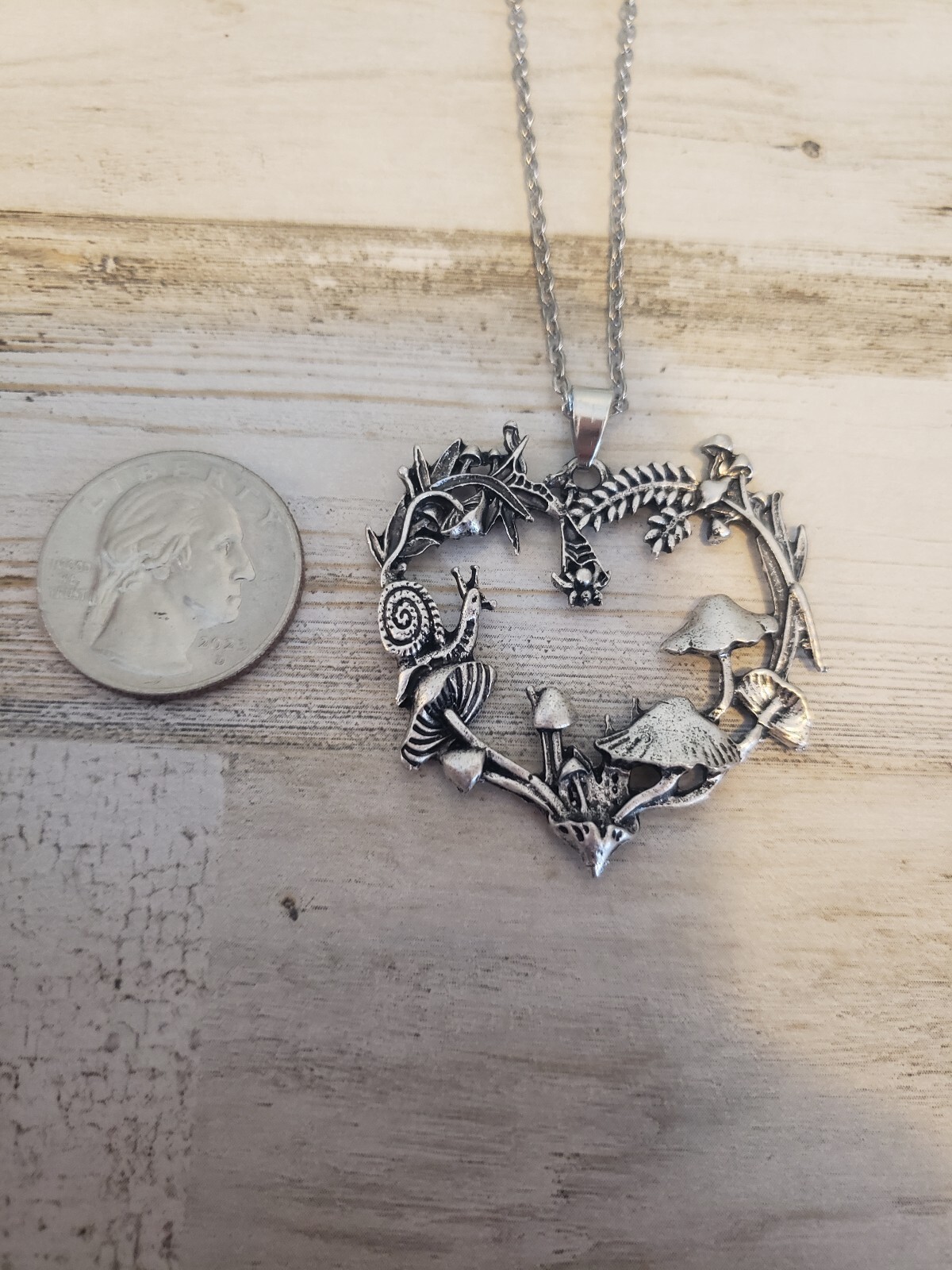 Plant necklace heart mushrooms jewelry love boho hippie gift cute nature floral