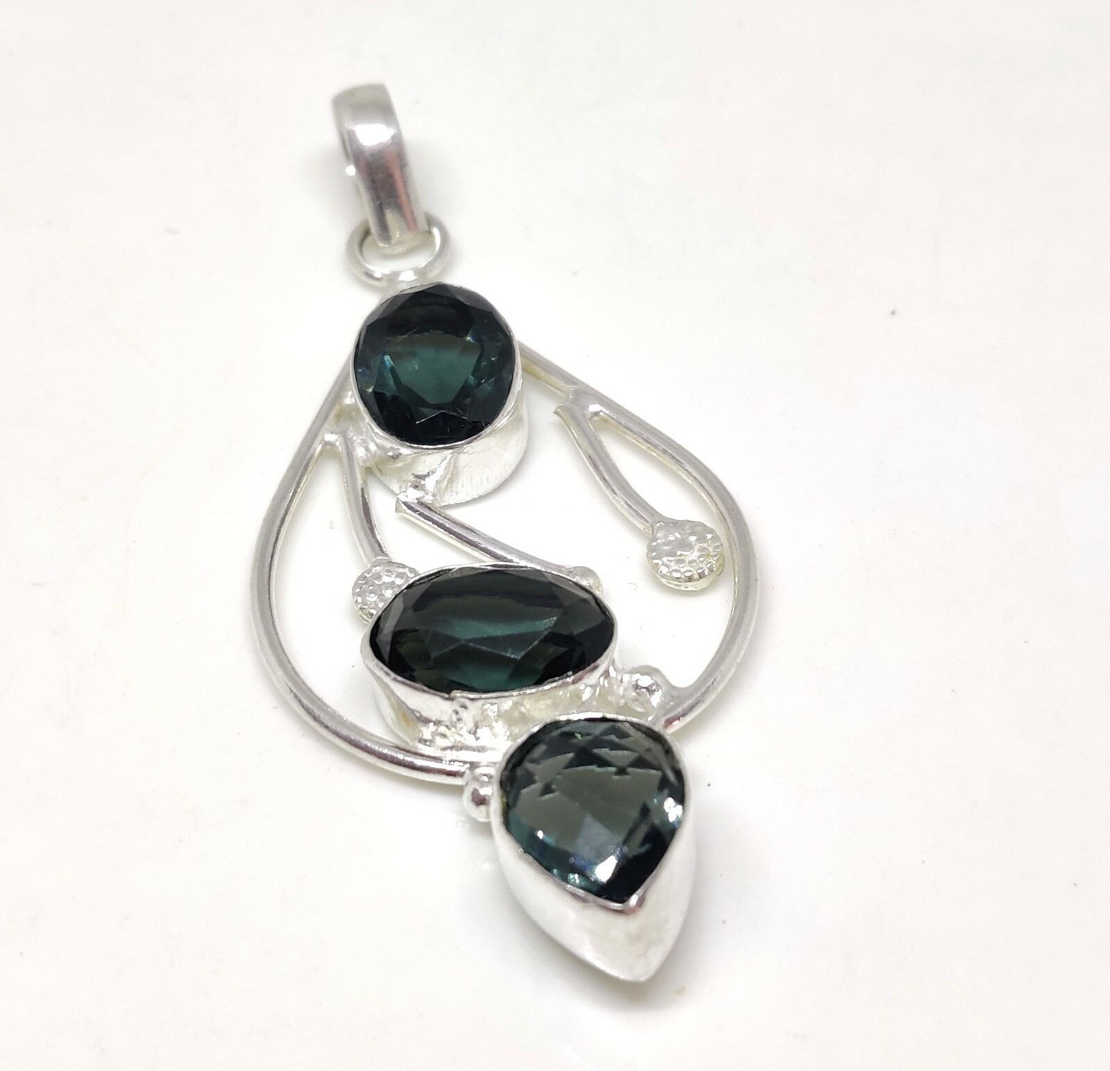 Simulated Iolite Cut Gemstone Fashion Gifted Jewelry Handmade Pendant 2.75″