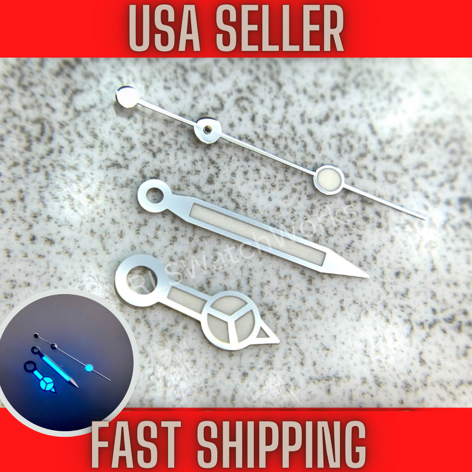 Silver “Merc” Hands for Seiko NH35,NH36,7s26,7s36 SKX007 MOD. BLUE Luminous