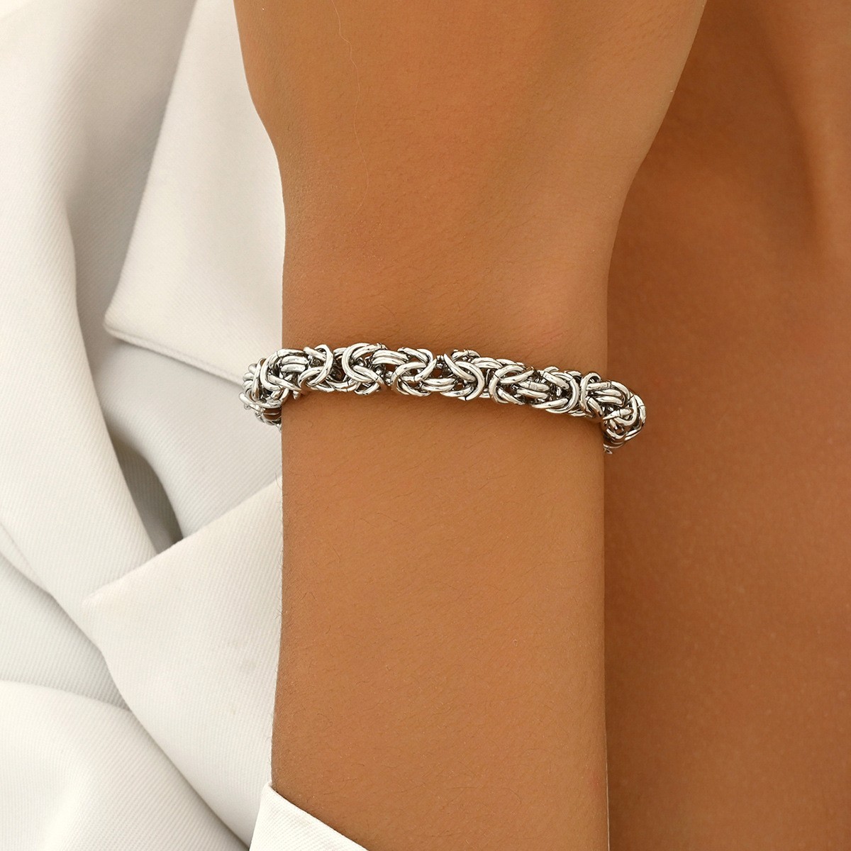 Fashion Silver Plated Alloy Polished Braided Keel Chain Bracelet for Women & Men
