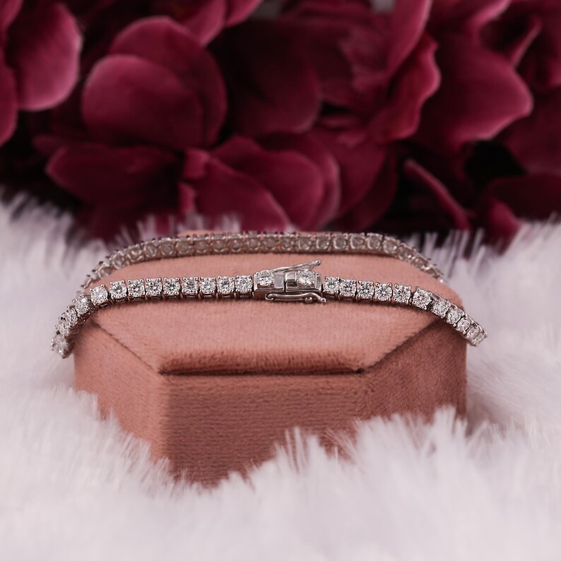 14K White Gold 6.60CT Round Cut GDGL Certified Natural Diamond Tennis Bracelet