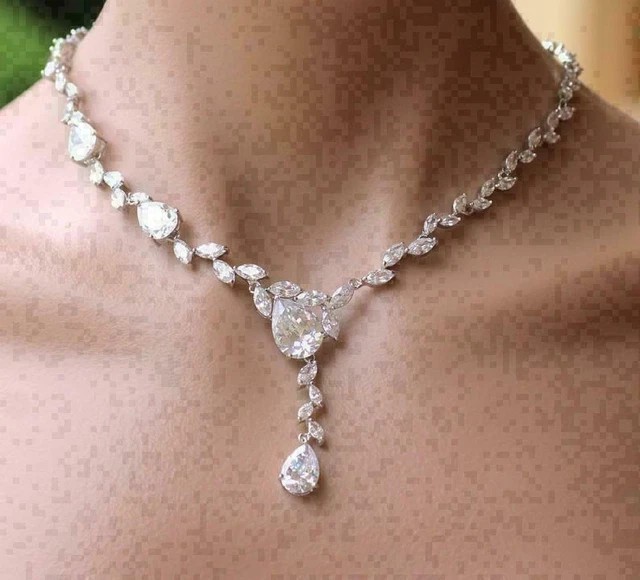 25 CT Marquise Cut Lab-Created Diamond Tennis Necklace 14k White Gold Plated