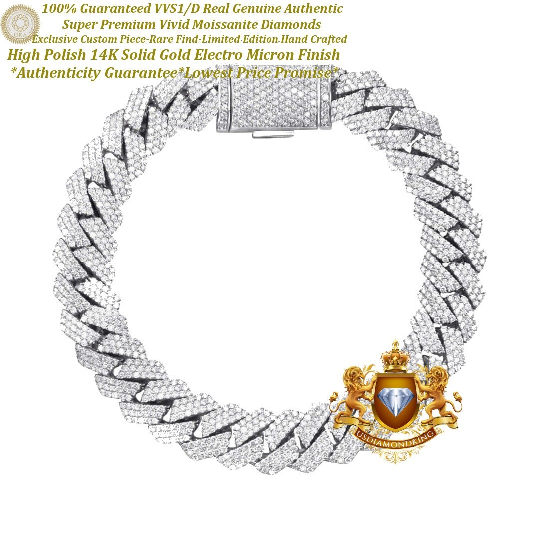 42+ Grams VVS1/D 7.98 Cwt. Genuine Moissanite Cuban Link Chain Bracelet 12mm/8”