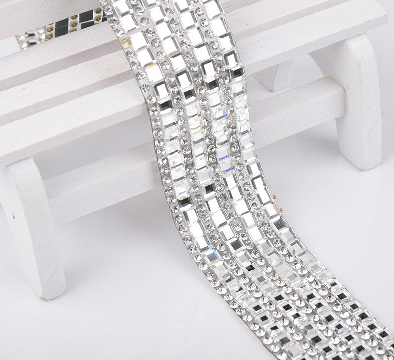 25mmx40cm Hotfix Clear Glass Rhinestones Mesh Trim Crystal Fabric Appliques