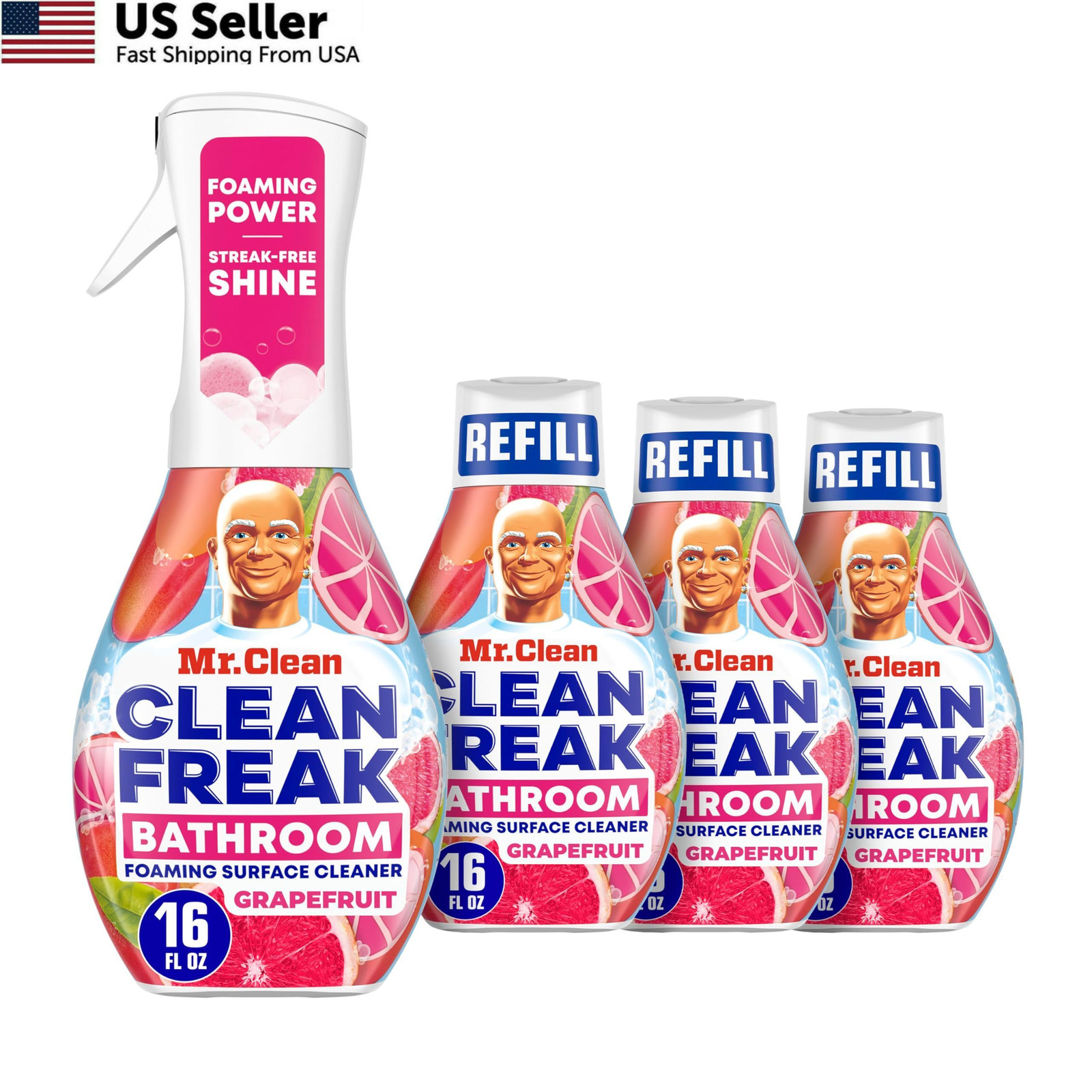 Mr. Clean Freak Foaming Bathroom Surface Cleaner 16 Fl Oz (Pack of 4)