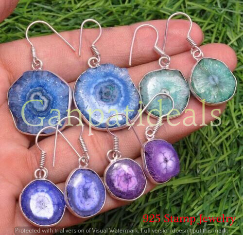 5pcs Lot Quartz Druzy Gemstone Earring 925 Sterling Silver Plated Jewelry