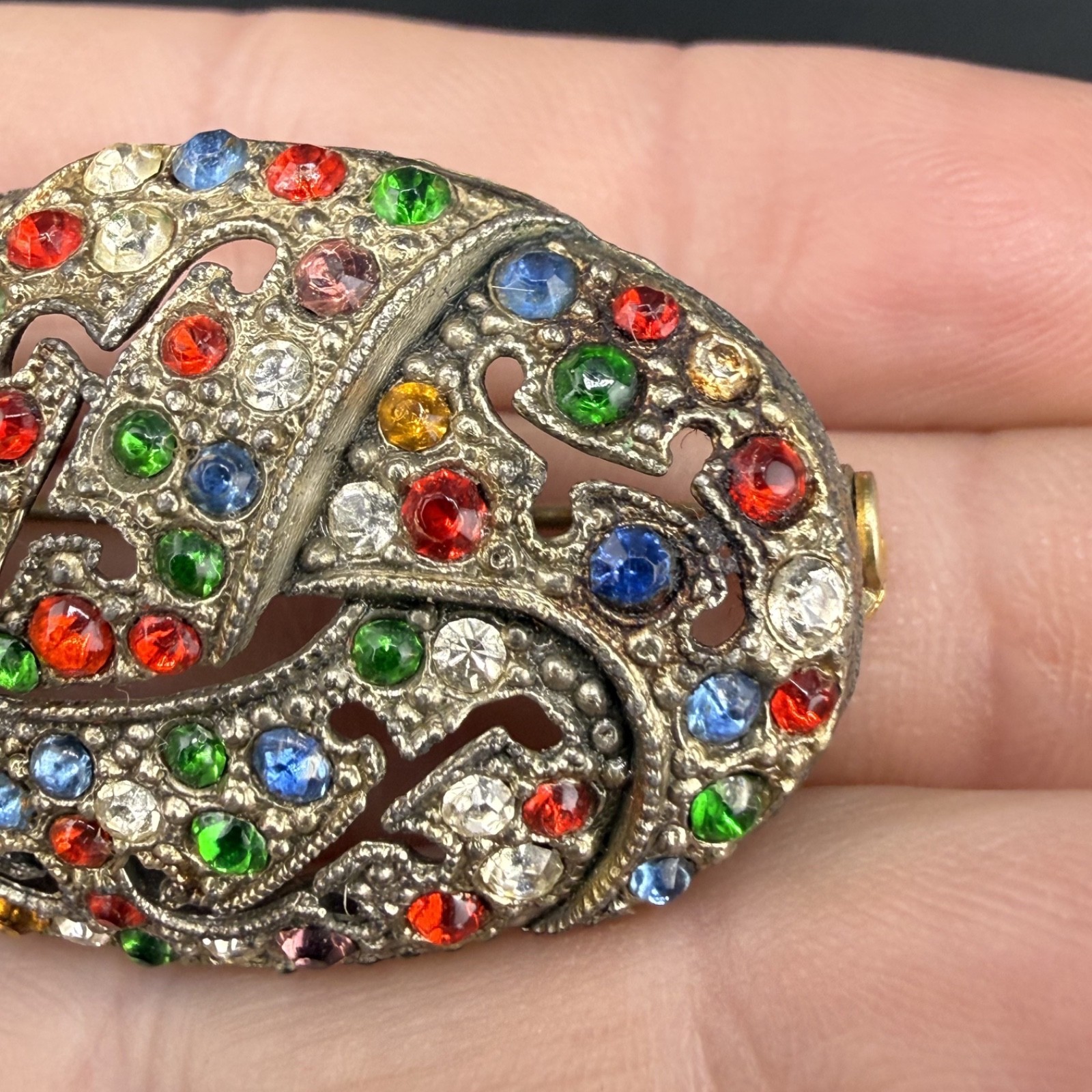 Vintage Art Deco Rhinestone Brooch Silver Tone