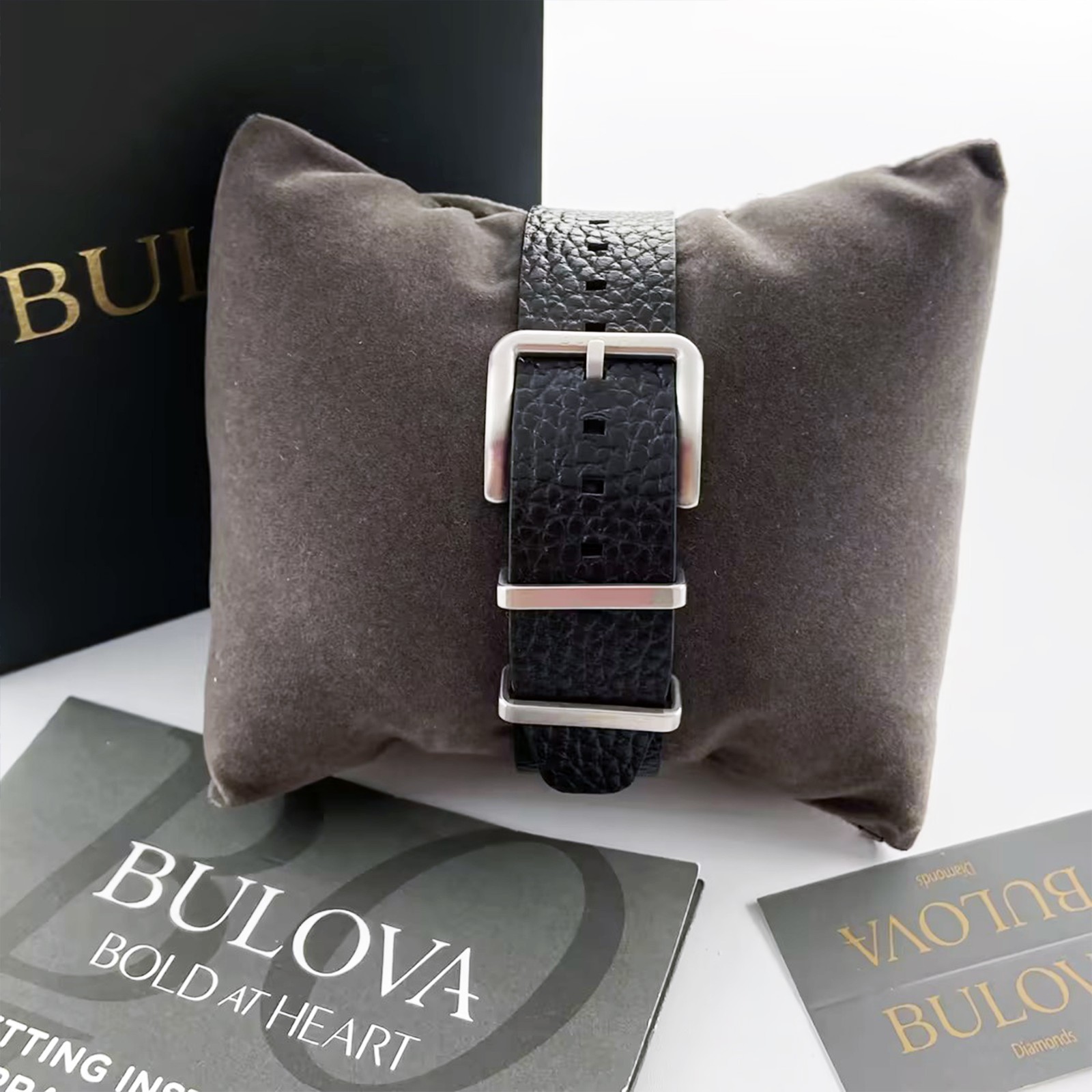 Bulova Special Edition 96A246 White Dial Black Leather Men Automatic Watch 38MM